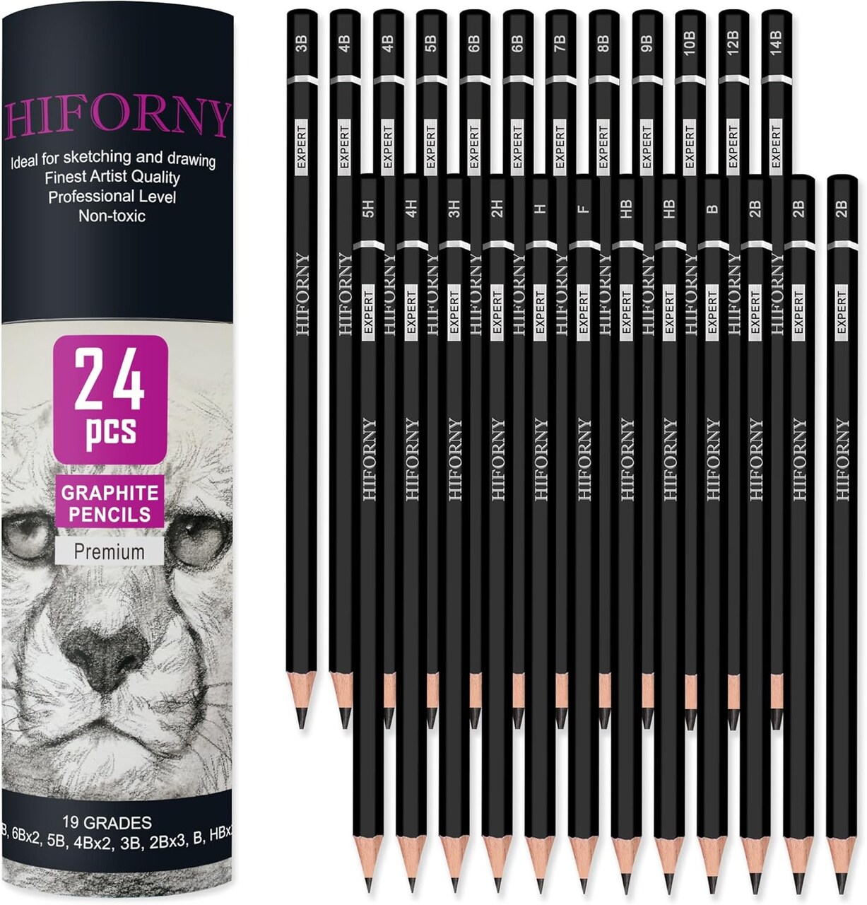 24 Pieces Graphite Sketching Pencil Set - Graphite Pencils(14B - 5H),Sketch Pencils,Drawing Pencils,Drafting Pencils,Art Pencils with 19 Grades - Ideal for Beginners & Artists